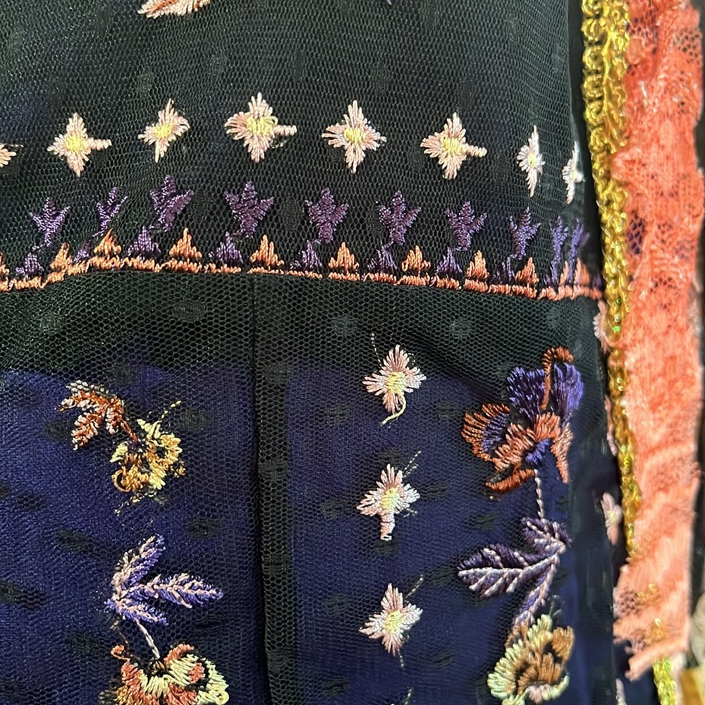 Bohemian Black fringe & Orange Lace Crossbody Bag Multi color embroidered detail - Picture 10 of 17